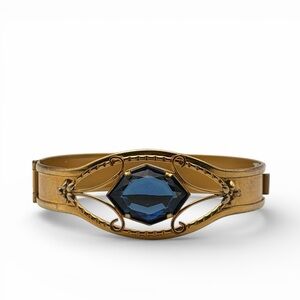 VINTAGE GOLD TONE STATEMENT BANGLE – FACETED BLUE STONE